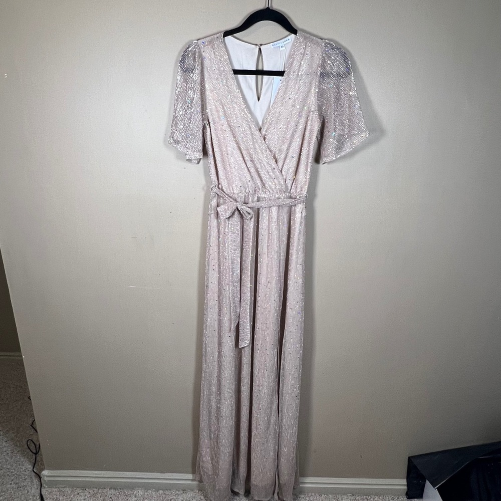 Baltic Born Grace Champagne Sparkle Gown Metallic‎ Sequin Maxi Dress XS New